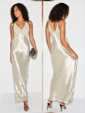 Alberta Ferretti Satin Slip Gown V-Neck Sleeveless Size 4